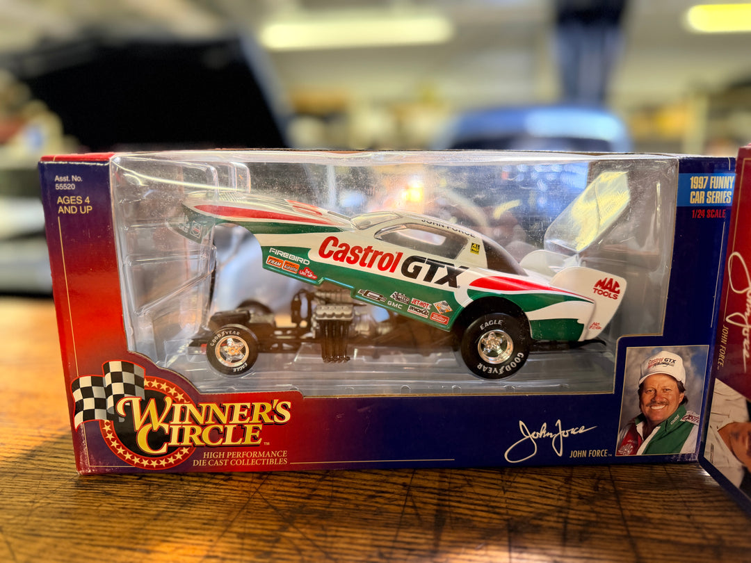 John Force 1997 Funny Car 2-Pack – 1:24 Scale Winner Circle Diecast (Castrol & Red/Yellow)