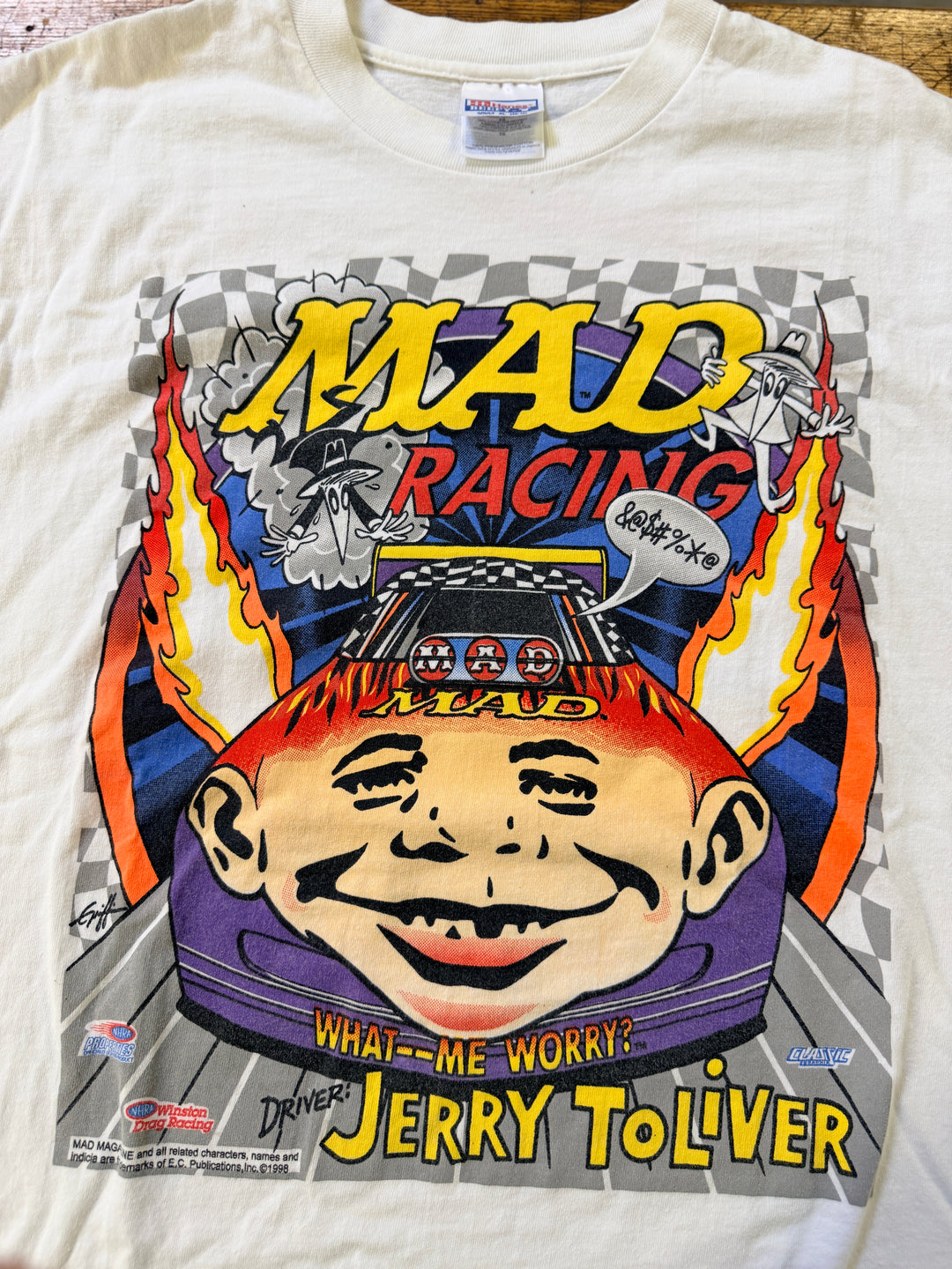 Vintage 90s MAD Magazine Jerry Toliver Racing Tee XL