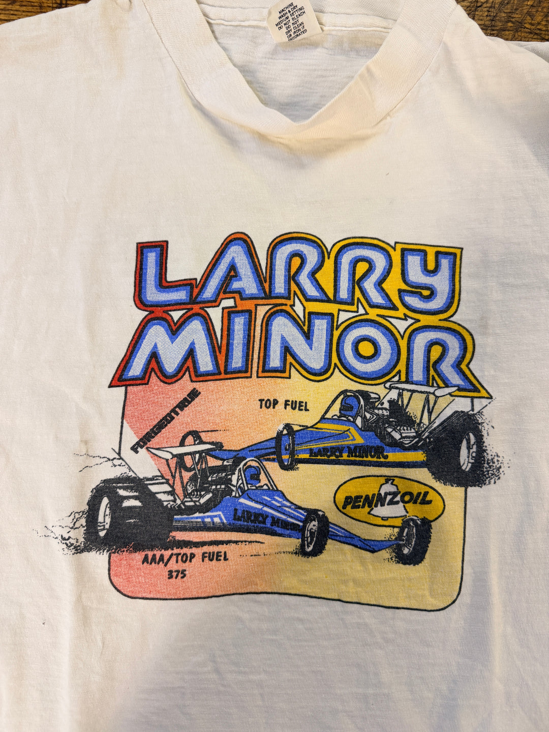 Vintage Larry Minor Racing T-Shirt Large 80s NHRA Top Fuel Drag Racing San Jacinto CA Tee