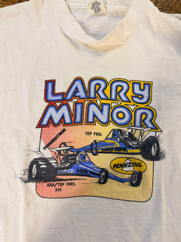 Vintage Larry Minor Racing T-Shirt Large 80s NHRA Top Fuel Drag Racing San Jacinto CA Tee