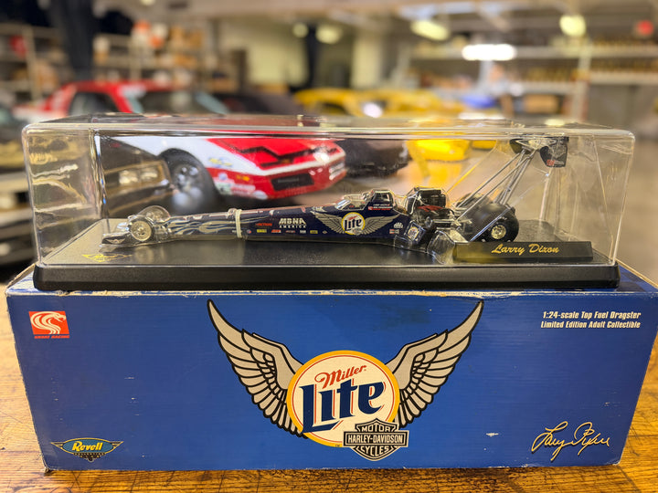 Larry Dixon Harley-Davidson Miller Lite Top Fuel Dragster 1:24 Revell w/ Display Case