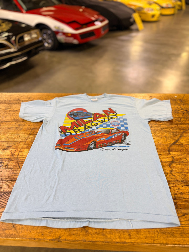 Vintage 1989 Milan Dragway IHRA T-Shirt Large USA Made 80s Drag Racing Graphic Tee