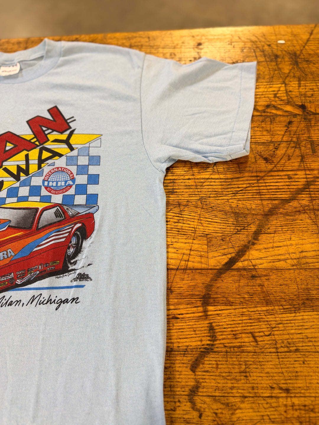 Vintage 1989 Milan Dragway IHRA T-Shirt Large USA Made 80s Drag Racing Graphic Tee