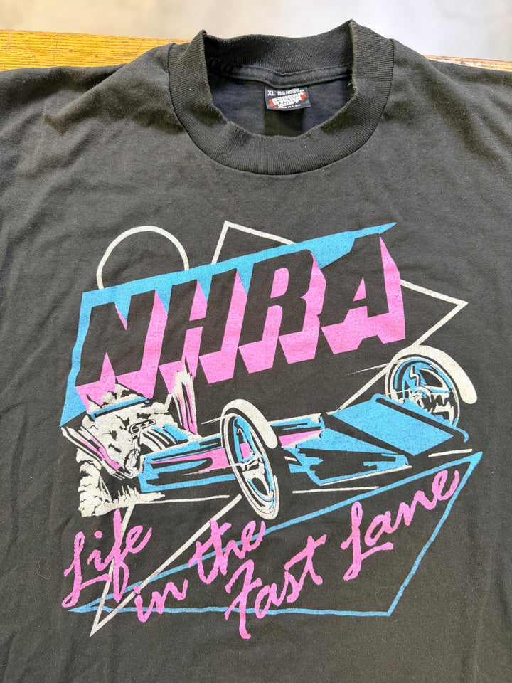 Vintage 90s NHRA Life In The Fast Lane Tee XL Single Stitch Black Drag Racing Shirt