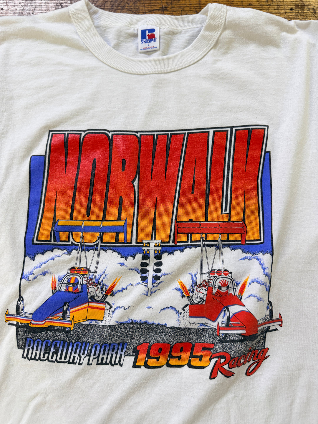 Vintage 1995 Norwalk Raceway Park Drag Racing Tee Large