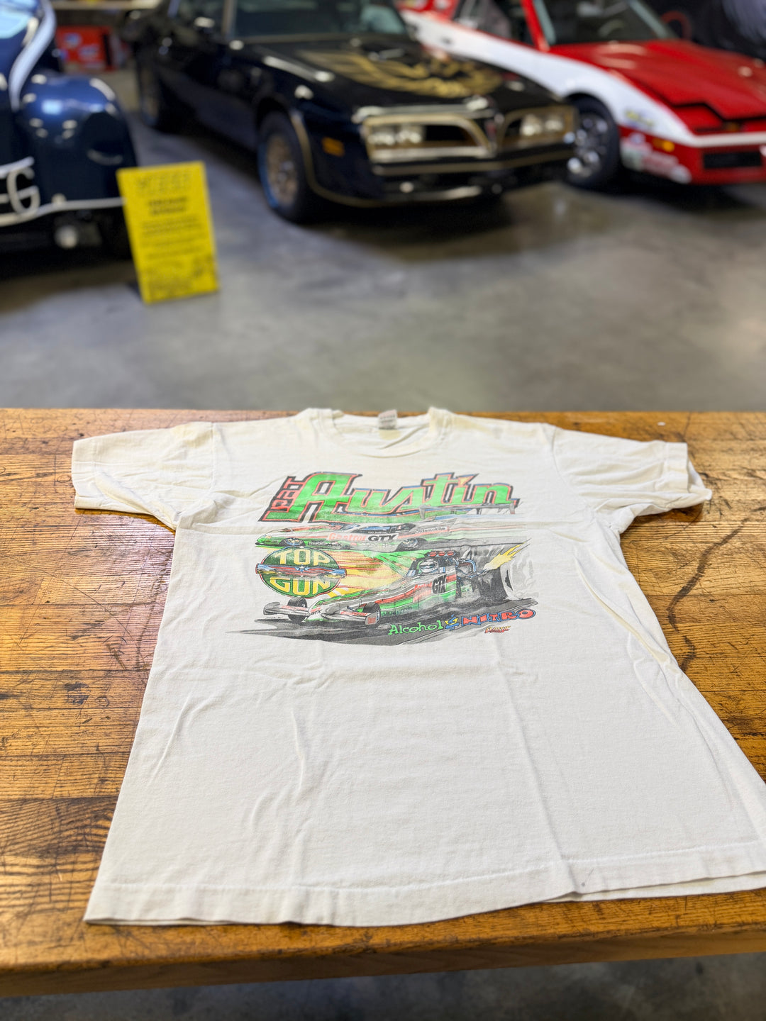 Vintage 90s Pat Austin “Top Gun” Drag Racing Tee (XL) – Rare Dual-Class NHRA Graphic Shirt