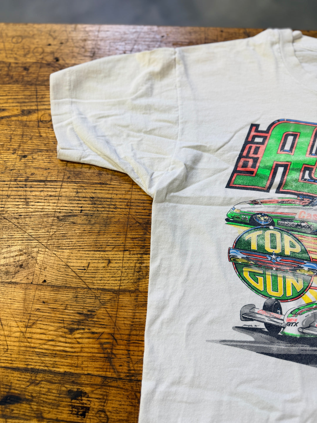 Vintage 90s Pat Austin “Top Gun” Drag Racing Tee (XL) – Rare Dual-Class NHRA Graphic Shirt