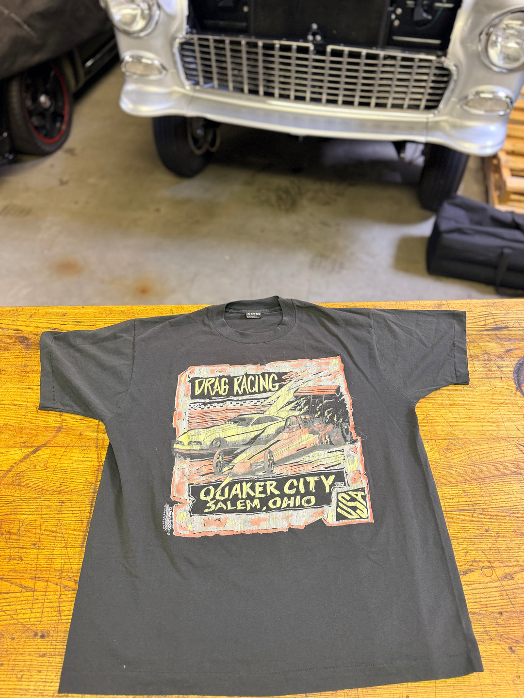 Vintage 90s Quaker City Dragway Tee (L) – Salem Ohio Drag Racing Single Stitch Shirt