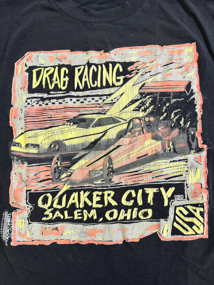 Vintage 90s Quaker City Dragway Tee (L) – Salem Ohio Drag Racing Single Stitch Shirt