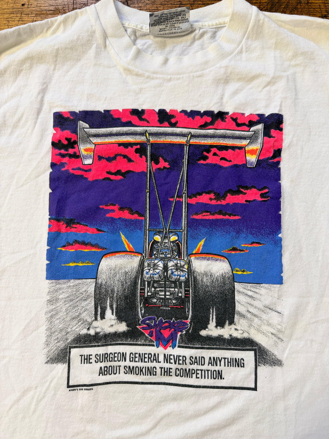 Vintage 90s “Smoking the Competition” Drag Racing Tee (Large) – Rare NHRA Graphic Shirt