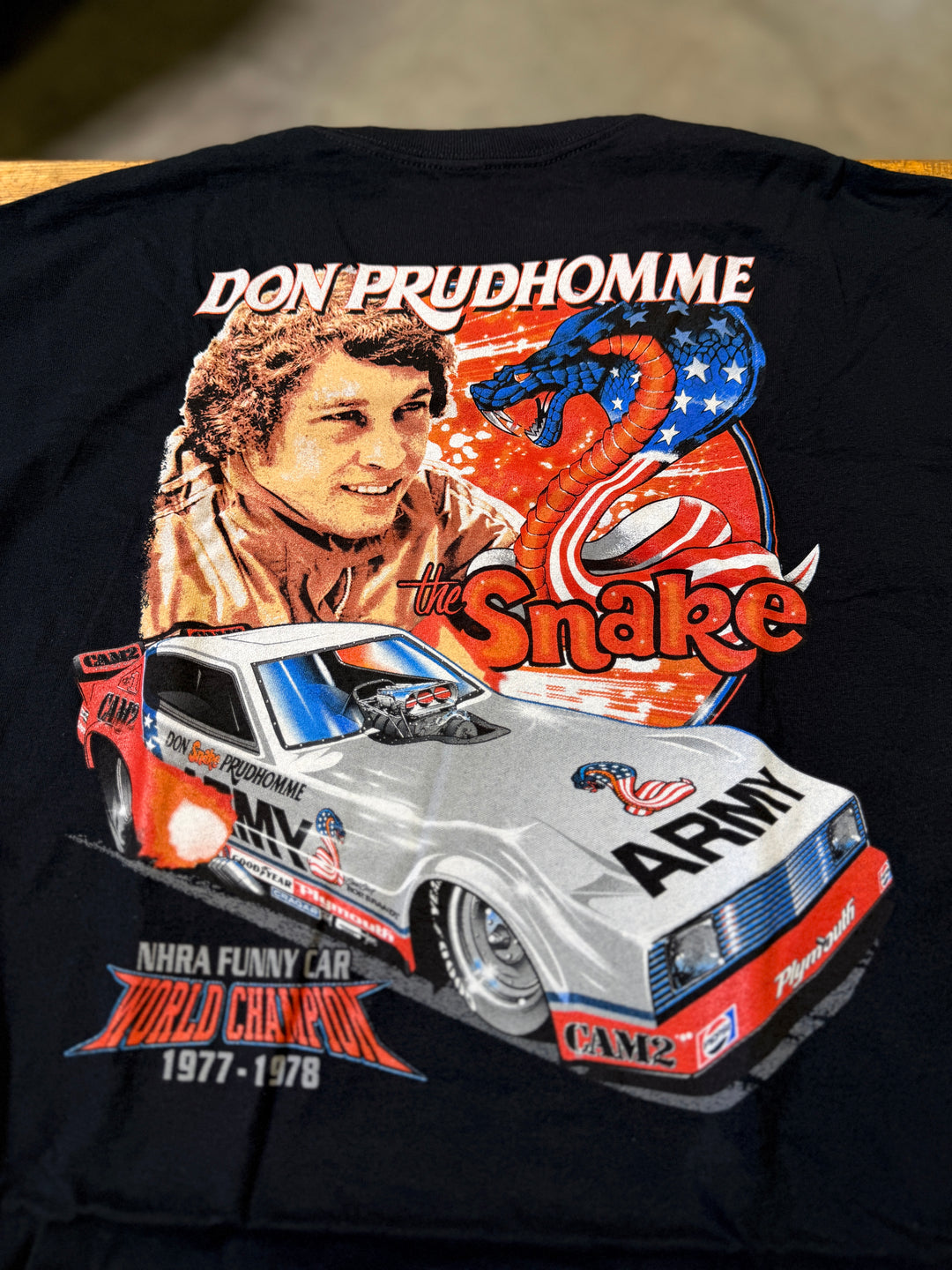 Don “The Snake” Prudhomme Army Funny Car T-Shirt (XL) – NHRA Legend Drag Racing Tee | RedLine Shirt Club Reprint