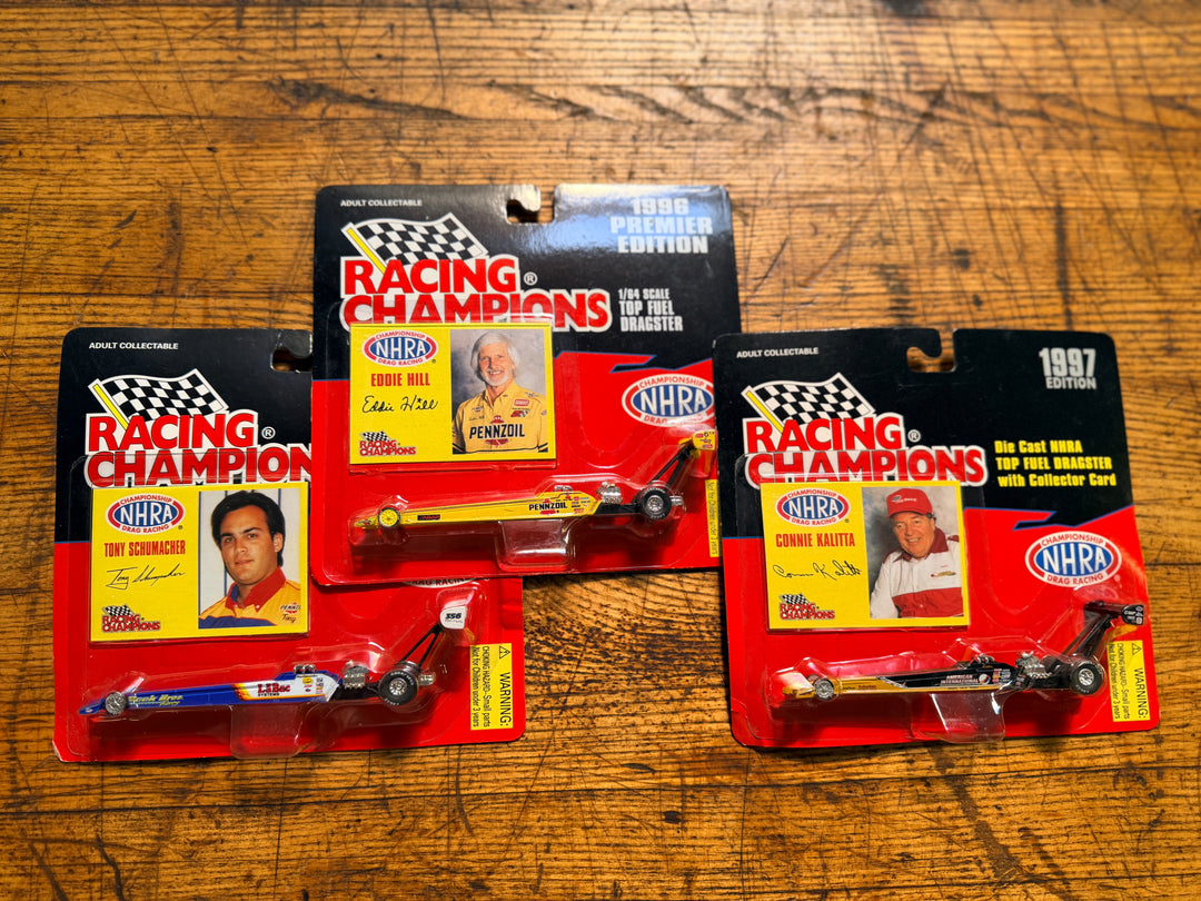 Top Fuel Legends 3-Pack 1:64 Diecast Dragsters | Schumacher, Eddie Hill & Connie Kalitta (1996–97 Racing Champions)