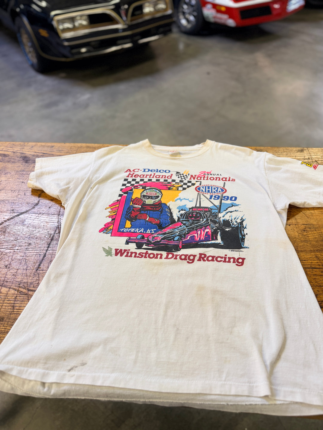 Vintage 1990 NHRA AC Delco Heartland Nationals Winston Drag Racing Tee (Size XXL)