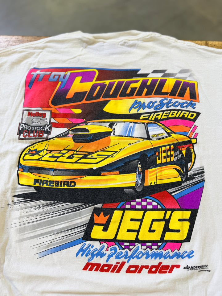 Vintage 1997 Troy Coughlin Sr JEGS Pro Stock Tee XL – NHRA Drag Racing Shirt – Rare 90s JEGS Racing Graphic